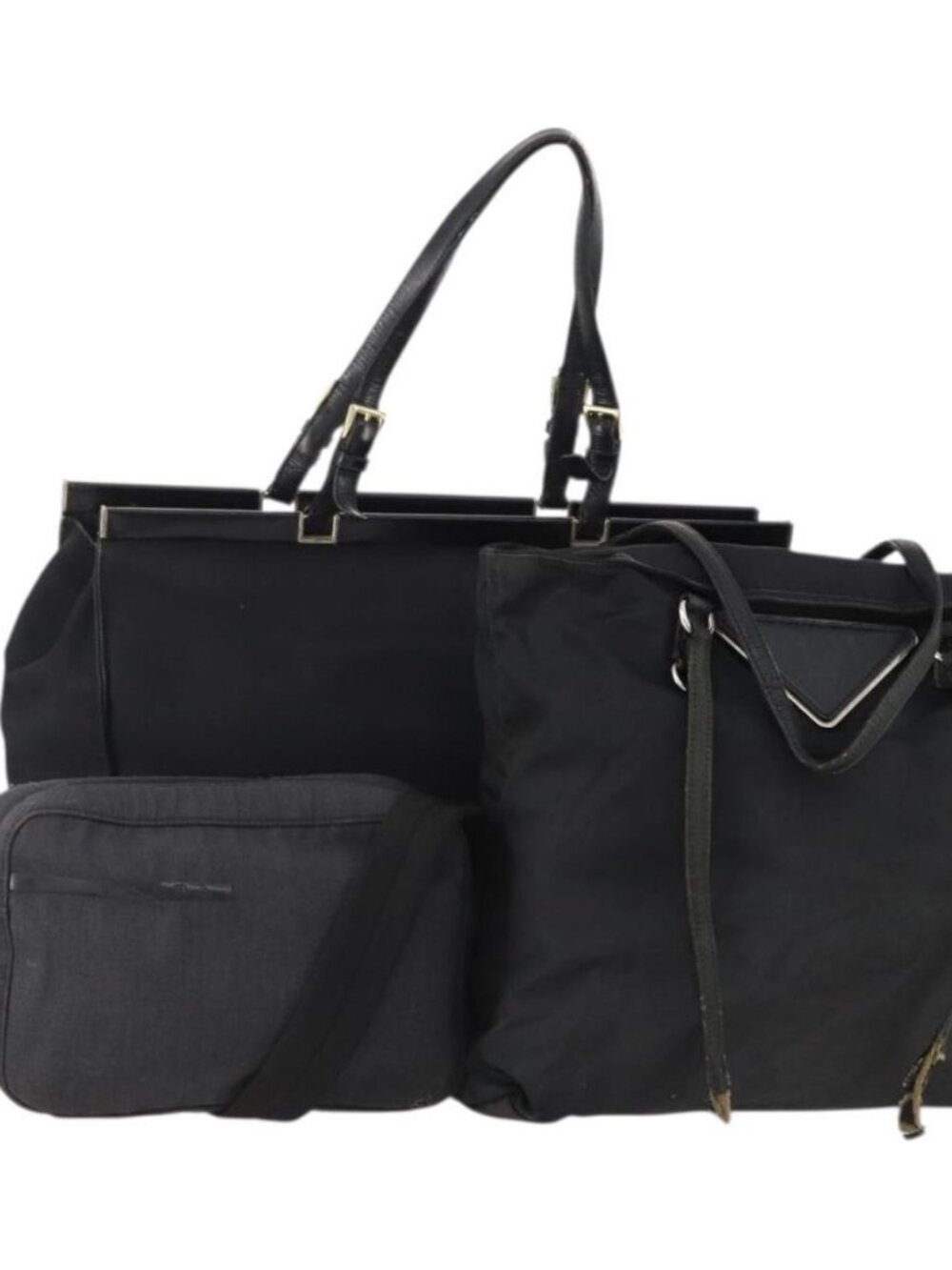 PRADA Shoulder Bag Nylon Canvas 3 Set Black Auth bs35224